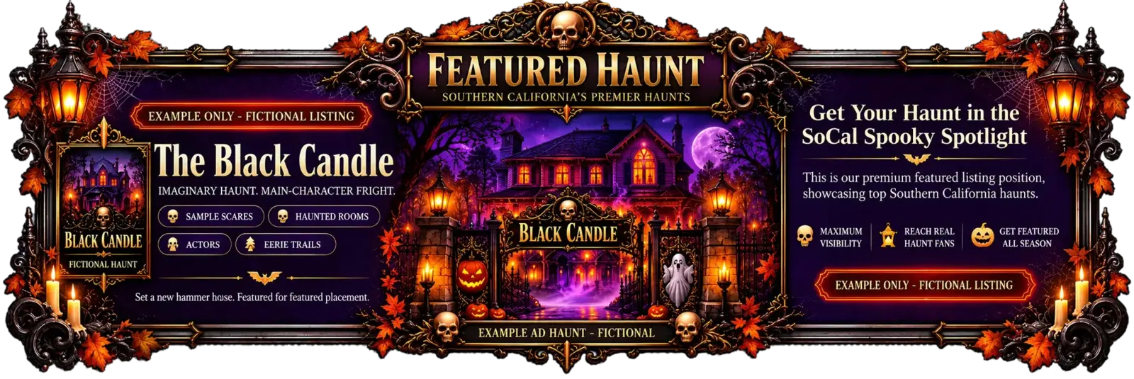 Featured Haunt example — get your haunt in the SoCal Spooky spotlight (example only, fictional listing)